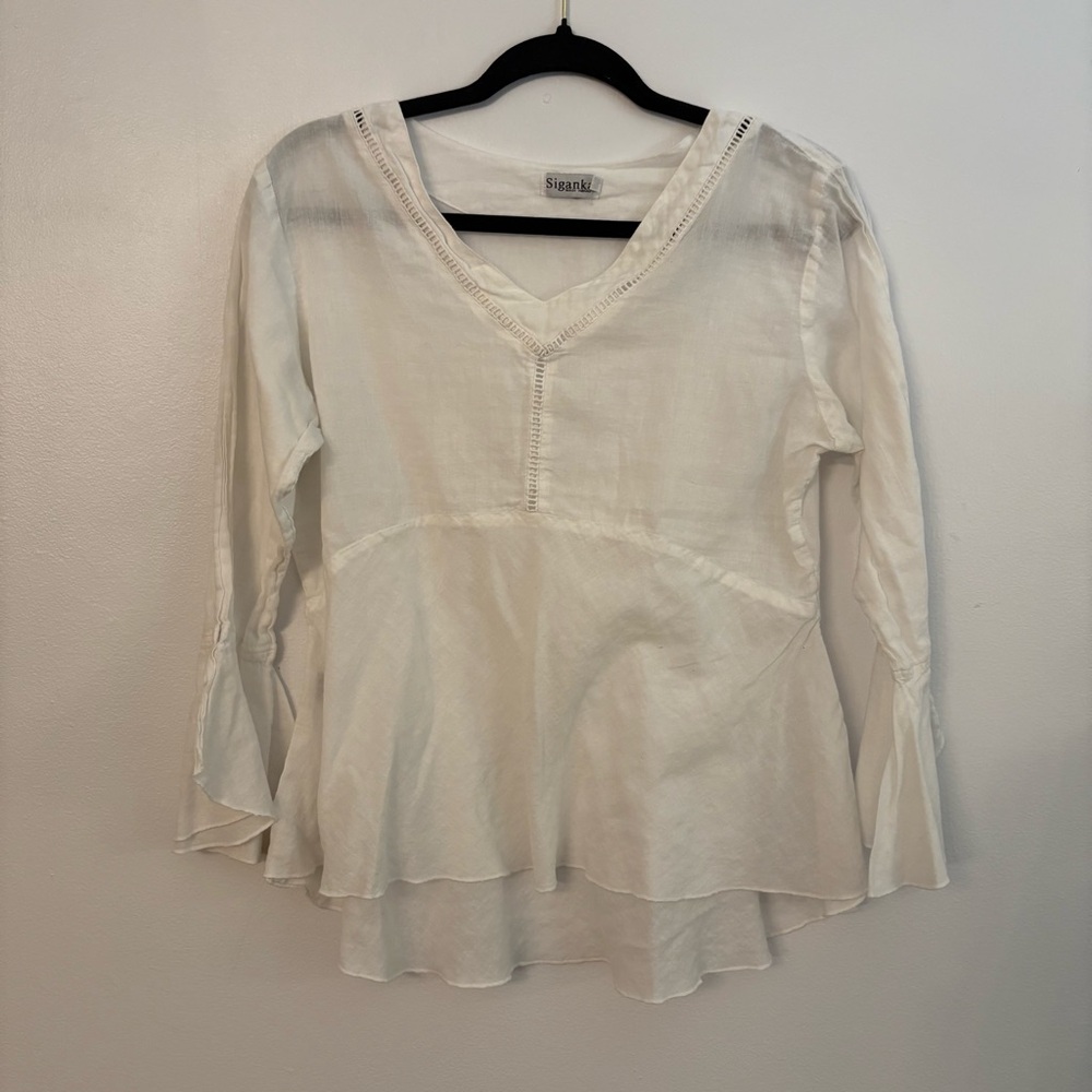 Siganka White Boho V-Neck Women's Top